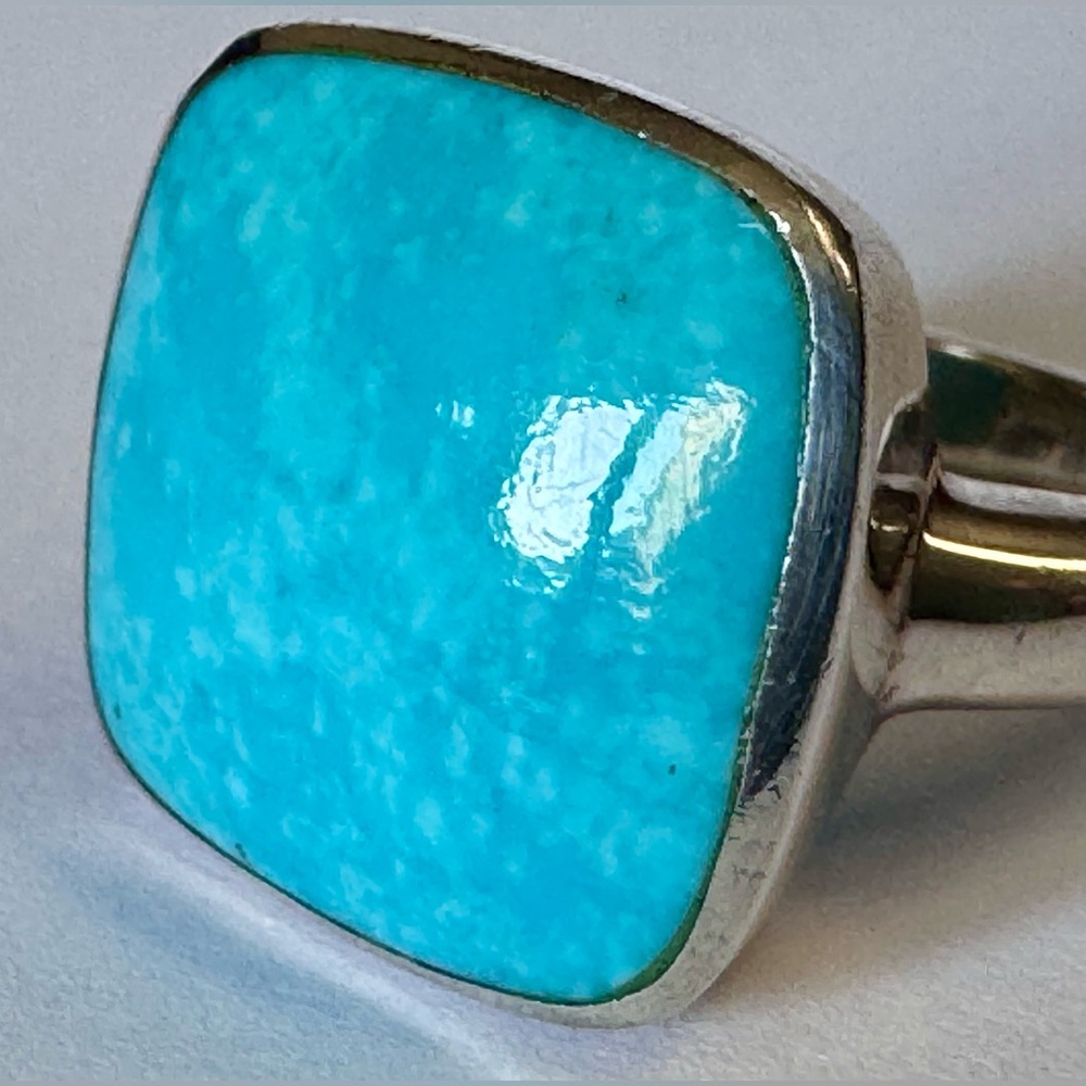 Designer SX925 Large Turquoise Stone Ring Sterling Silver Band